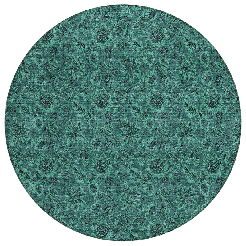 Flitwick Washable Floral Indoor / Outdoor Rug, Round 8'