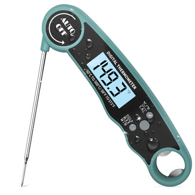 Thermomètre de viande numérique à lecture instantanée Morning Star Ip67 imperméable avec rétroéclairage à DEL, arrêt automatique, sonde pliable à 180 ° de 4,7 pouces, ouvre-bouteille intégré avec aimant de réfrigérateur (bleu et noir)