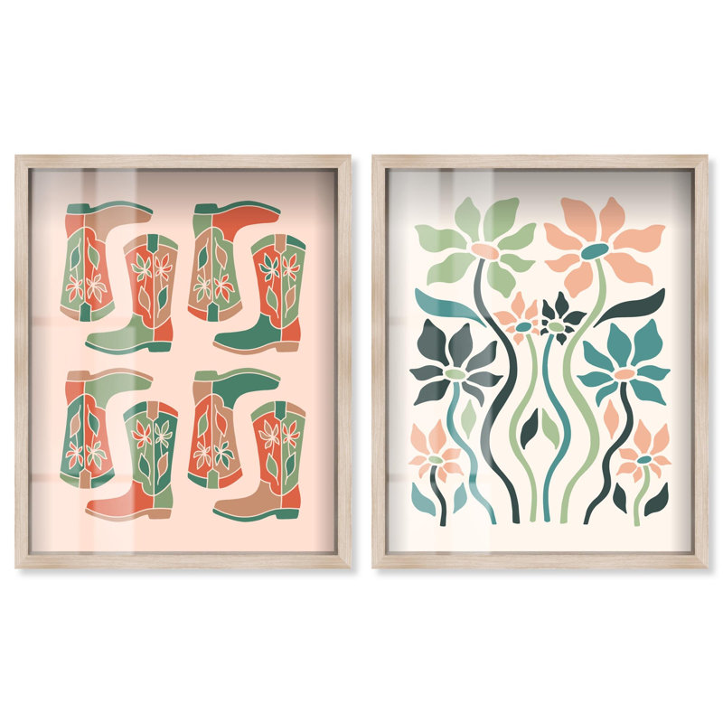 Ensemble d'art mural fantaisiste «Flow of Softness pair» par Art Remedy, cadre blond, 20 x 24, H 25 po x l 21 po, Cadre blond