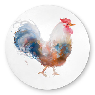 Watercolor Rooster Outdoor Area Rug - Kitchen Farm Decor