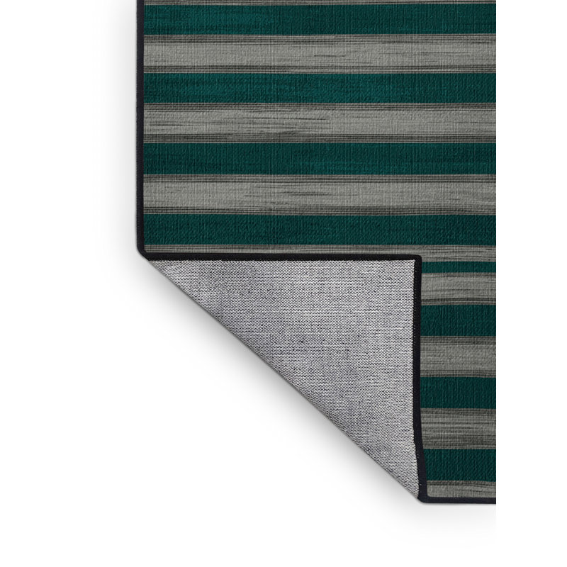 Machine Washable Horizontal Stripes Green Area Rug