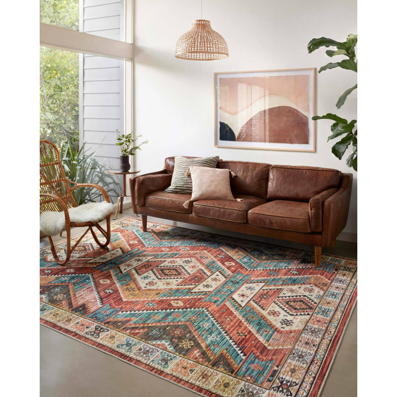 Tapis terre cuite multicolore, Rectangle 4 pi 11,06 po x 7 pi 6,55 po
