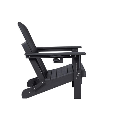 Folding Adirondack Chair with Side Table, 3-Piece Adirondack Chair Set with Wood Texture, Black(includes 2 Chairs and 1 Table)