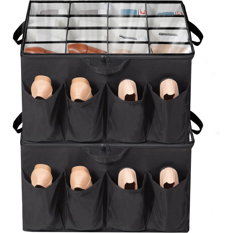 2-pack Closet Shoe Organizers With Clear Covers & Adjustable Dividers