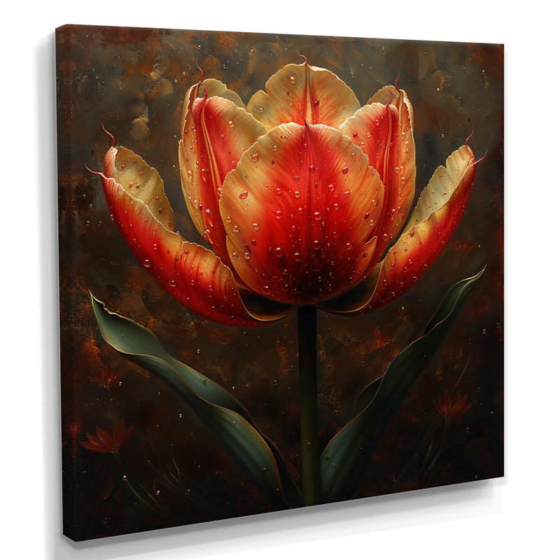 «Red Tulip Red Flower - Tulip», art mural, Toile tendue, H 16 po x l 16 po x P 1 po
