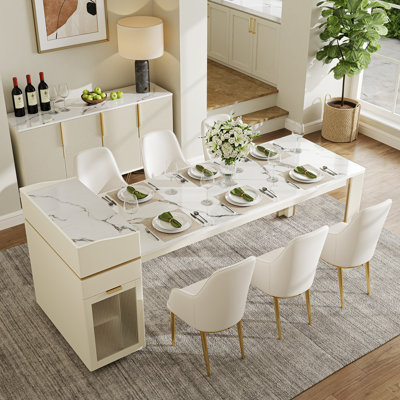 Modern 47" to 93" Extendable Rectangle Dining Table with Light and Storage for 2-7 Seats