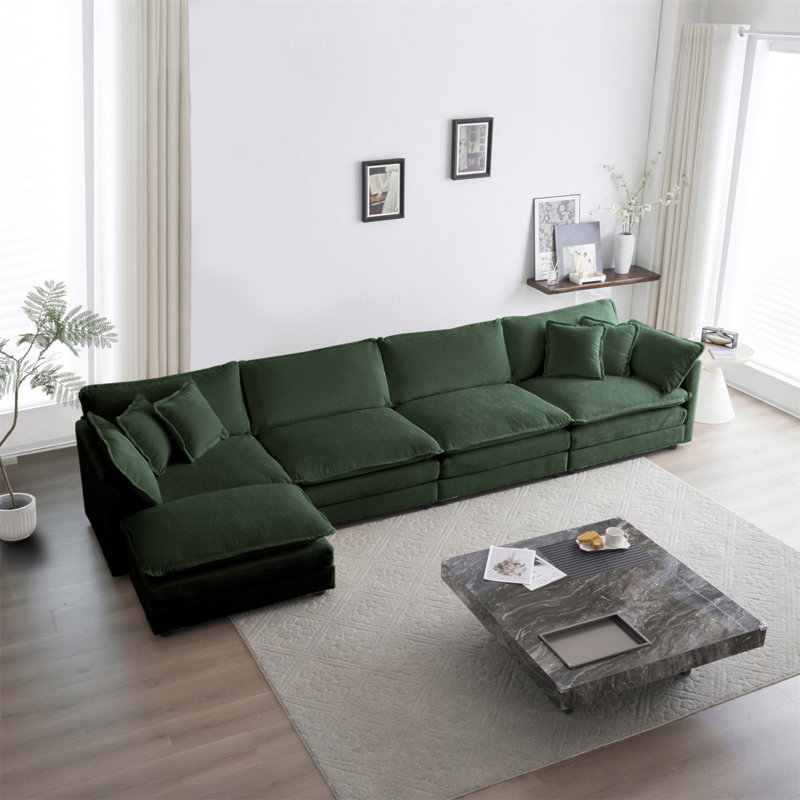 Canapé modulaire modulaire pour le salon, canapé en U convertible 5 places avec 1 repose-pieds, 33" H x 146.5" W x 35" D