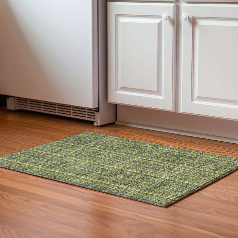 Premium Machine Washable Prisco Olive Rug, Rectangle 1'8" x 2'6"