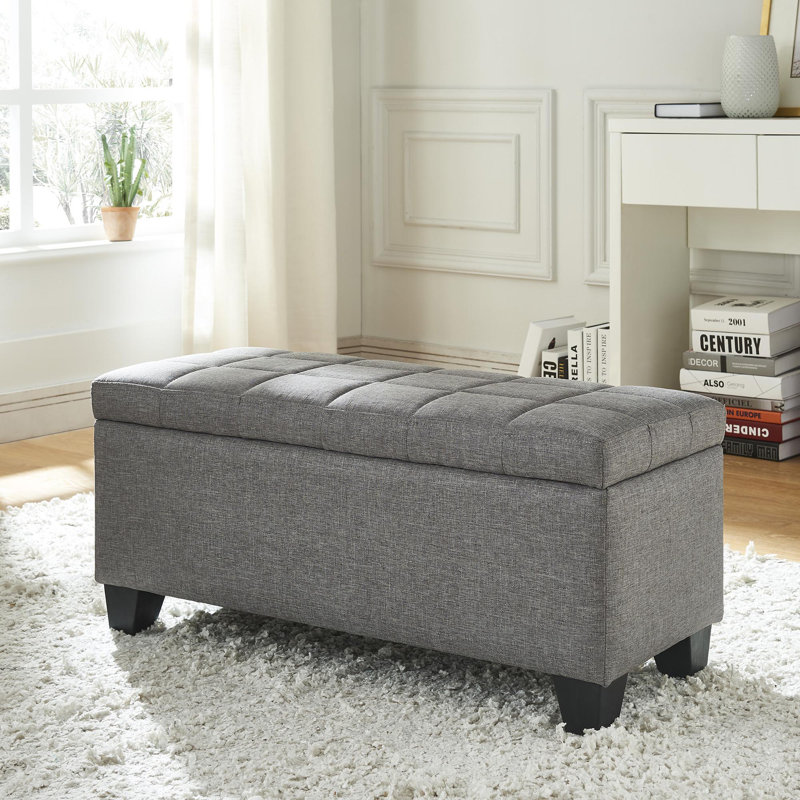 Upholstered Ottoman, Polyester Blend Gray