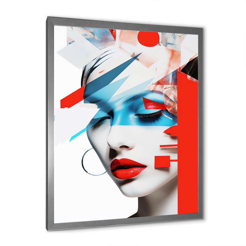Portrait d'avant-garde - reproduction sur toile, Cadre simple argenté, H 44 po x l 34 po x P 1,5 po