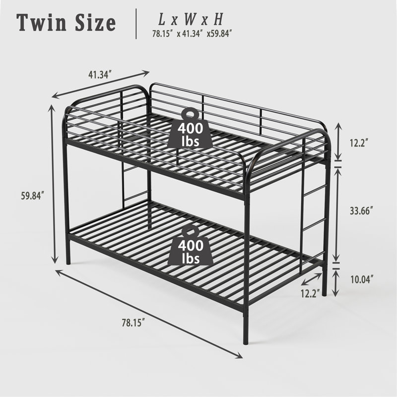Metal Bunk Bed Twin Over Twin, Heavy Duty Bunk Beds With 2 Ladders And Full-Length Guardrai, No Box Spring Needed, Easy Assemble, Black