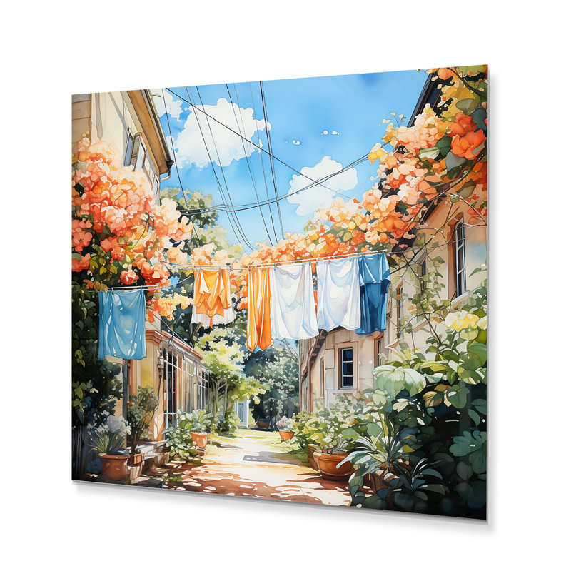 Laundry Day in Province III - Décoration murale en métal Bath & Laundry, H 16 po x l 16 po x P 1 po