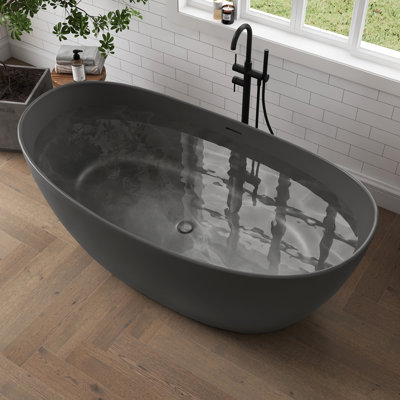 Forma 65'' Freestanding Bathtub Solid Surface Deep Soaking Tubs Double Slippers in Grey