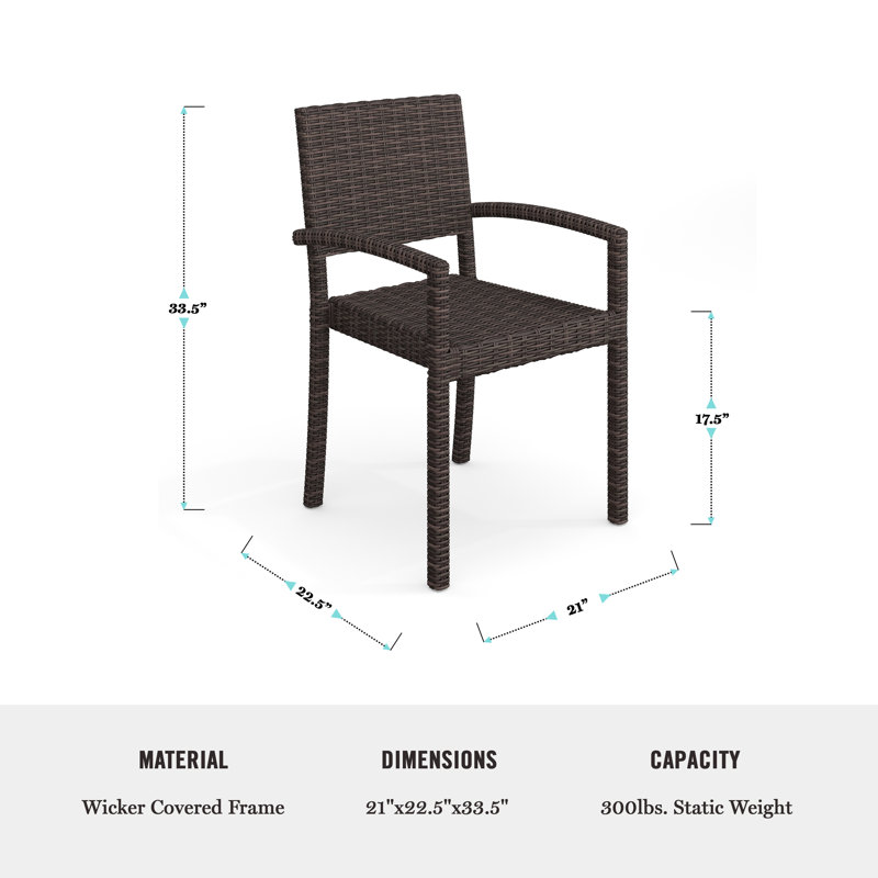 Martha Stewart Bedford 7Pc Outdoor Rattan Wicker Patio Dining Set With 6 Stack Chairs And 62" Table, Brown
