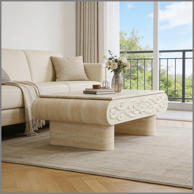 Table basse à plateau relevable, bureau moderne en bois avec rangement caché, Beige, 13.8" H x 39.37" W x 23.62" D