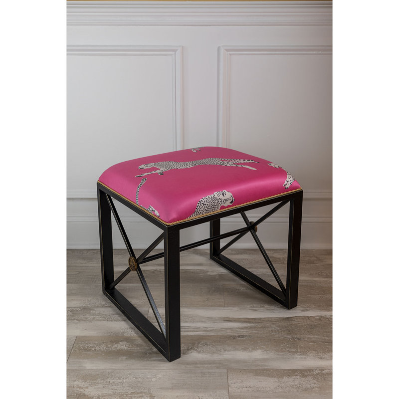 Medallion Upholstered Stool, Bubblegum Pink/Black Crackle, Bubblegum Pink