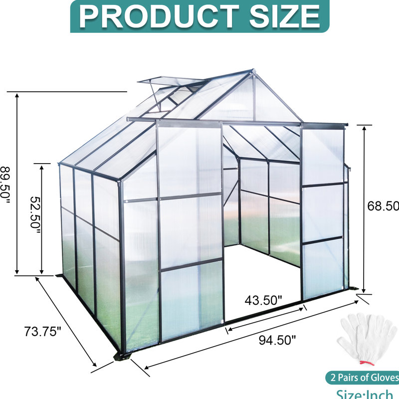 All Season 8x6ft Plant House - Galvanized Base, Ventilation, Kingdom Greenhouse For Plants Double Door, Ventilation System, Flower