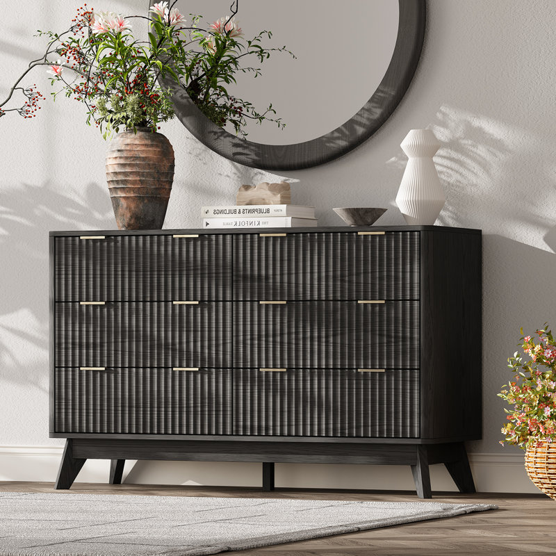 Commode à 6 tiroirs Donati, commode en bois l 47,2 po, Noir