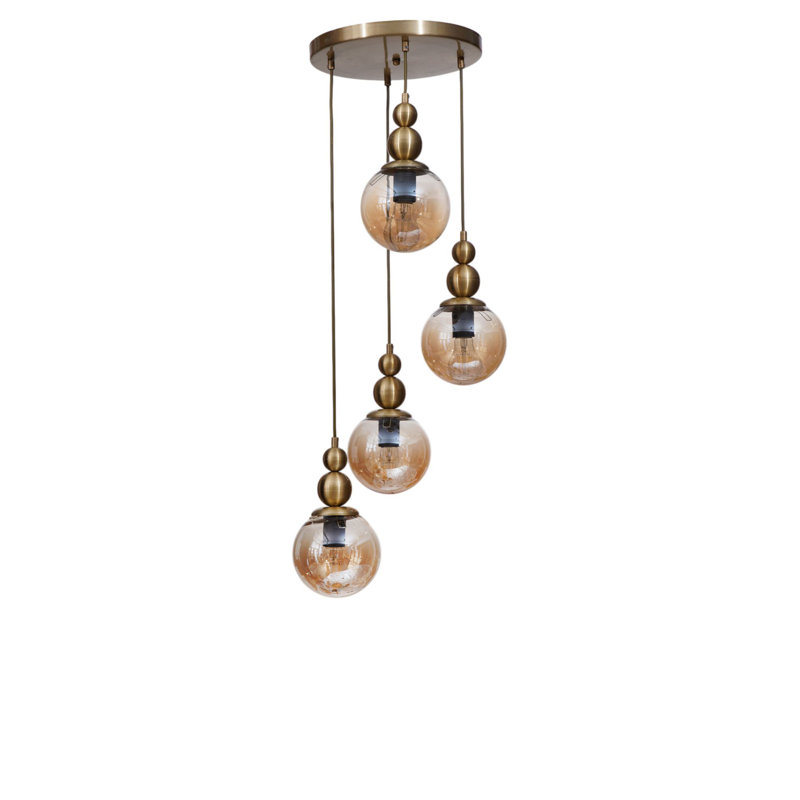 Lustre réglable élégant, finition miel et or, 11,8 po x 11,8 po x 31,5 po | Corps en métal durable, capuchon en verre | 4 x douilles E27 (40 W maximum) | pour la salle à manger et les espaces de vie, solution d'éclairage élégante