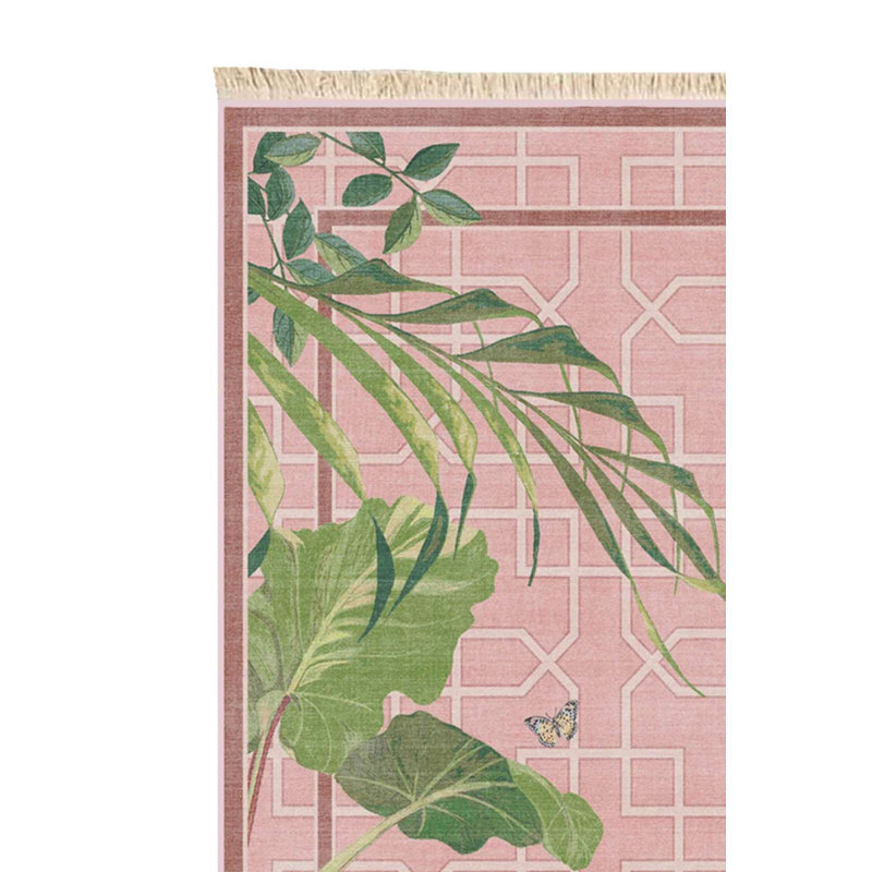 Pink Tropical Lattice & Leaf Print Area Rug