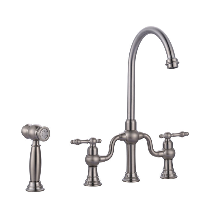 ARCORA Double-Handle High-Arc Widespread Deck Mounted Bridge Kitchen Faucet With Side Spray