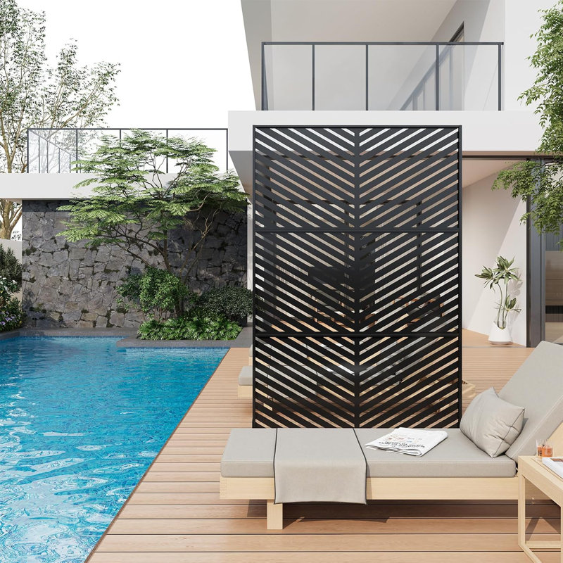Outdoor Metal Privacy Screen – 72"×47" Freestanding Garden Pool Divider with Stand Decorative, Galvanized Steel Privacy Fence for Balcony Patio Indoor Room Hot Tub