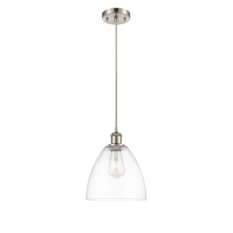 Haruka 1 - Light Single Pendant, Clear, 13.25" H x 9" W x 9" D, Brushed Satin Nickel