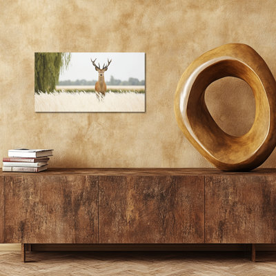 Wildlife Deer Canvas Wall Art - Deer Pictures Wall Decor, Seasonal Rustic Deer Painting for Living Room, Winter Landscape Animal Wall Artwork Decoration, Wrapped Canvas Pine Frame, 12×24 inches