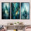 Emerald Blue Pyramid Shapes I - Ensemble de 3 pièces murales abstraites modernes