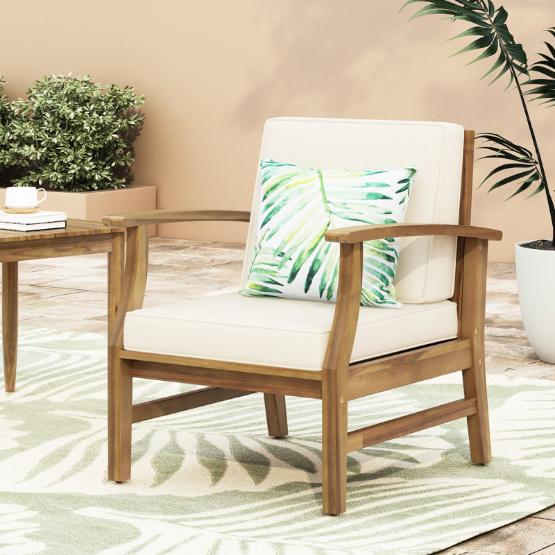 Fauteuil club en bois massif de couleur crème pour l'extérieur avec des qualités de 28,81 de largeur