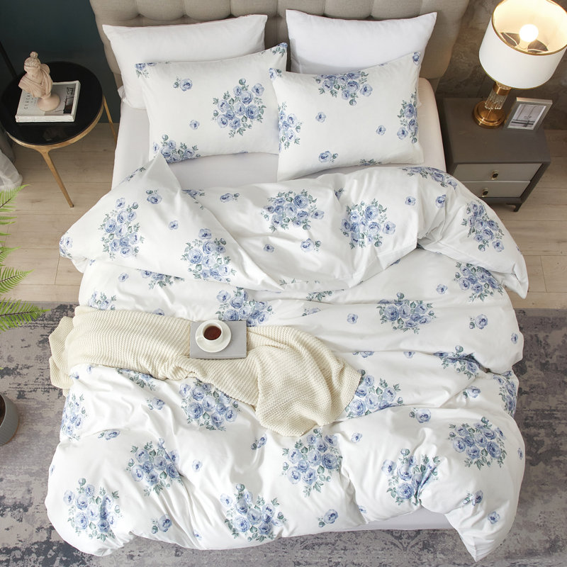 Nillie Bedding, Housse de couette grand et 2 taies d'oreiller stan, Motif floral bleu