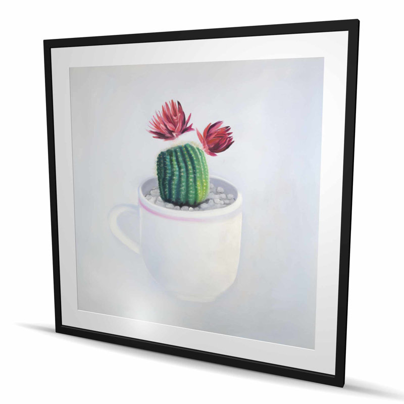 Mini cactus in a cup - Hyperrealist framed print for decor