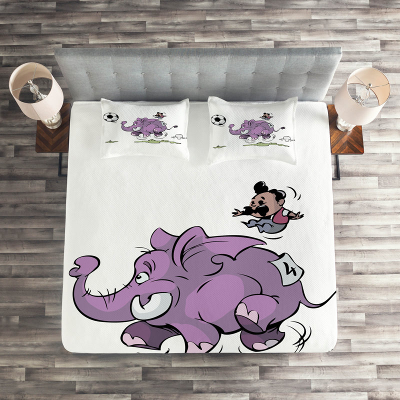 Elephant Polyester Coverlet, King Bedspread + 2 Shams