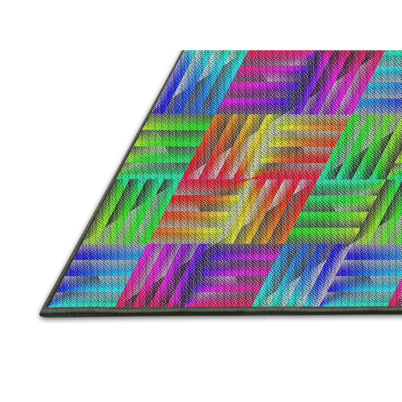 Tapis mauve/vert/bleu à motifs Caffin, Rectangle 3 pi x 5 pi