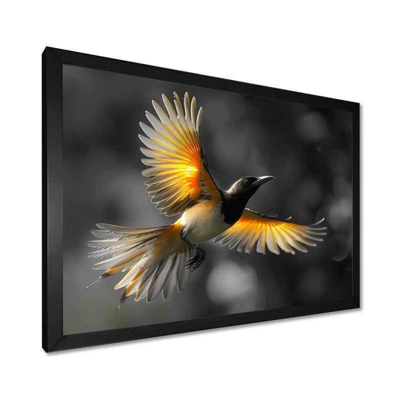 Jaune jaune, noir, rythme de la forêt tropicale, oiseau I - décoration murale oiseau, H 30 po x l 40 po x P 1,5 po