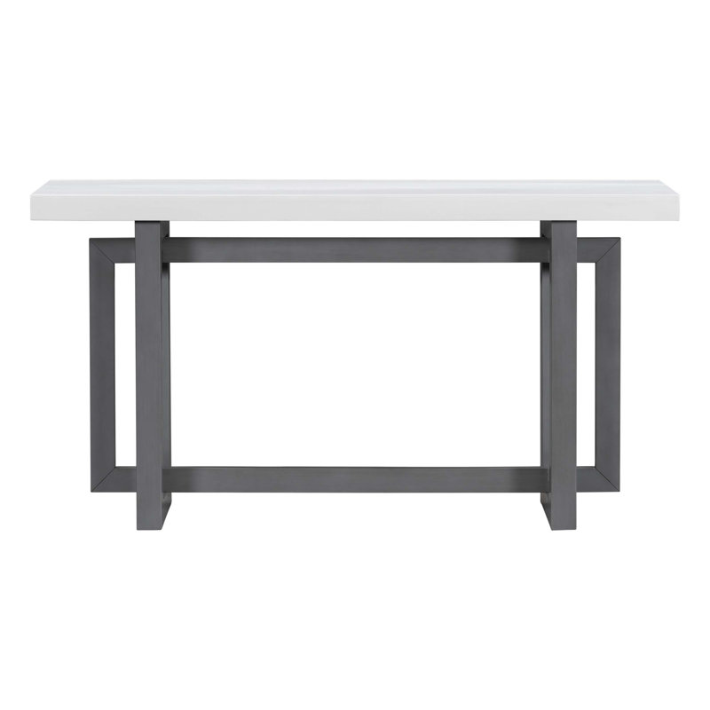 Wood Console Table with Trestle Base, Gray, Dark Gray Duplicate