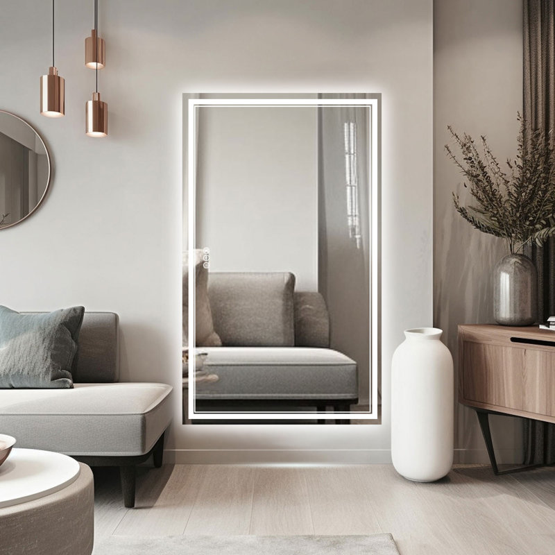 Miroir de salle de bain anti-buée en verre trempé à DEL, 3 températures de couleur avec façade et rétroéclairage, conforme Rohs et CRU