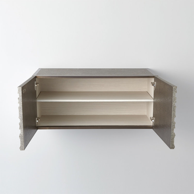 Silver Geometric Relief Floating Cabinet with Adjustable Shelving