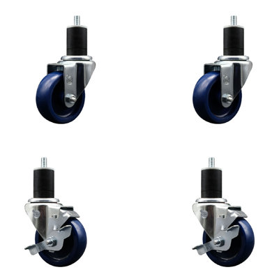 Solid Poly Wheel Swivel Expanding Stem Caster Set 2 Brakes SCC TLB 3.5" x 1-3/4"