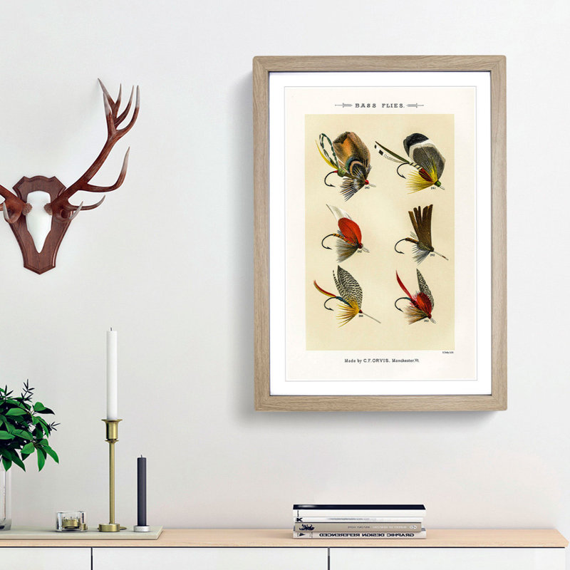 Bass Fishing Flies Versions 8 by Mary Orvis Marbury - Framed Print, Oak Framed, 48cm H x 36cm W x 2cm D