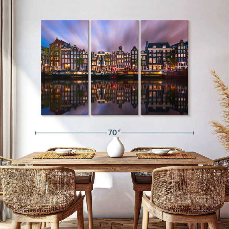 Crépuscule sur le canal Sirci Amsterdam, H 42 po x l 65 po