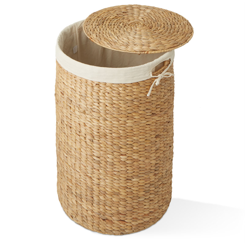 Panier à linge rond avec couvercle et doublure pour vêtements, Naturel