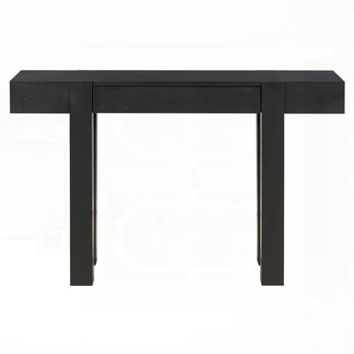 Rustic Minimalist Console Table with Hidden Drawer & Side Power Outlet (Black)
