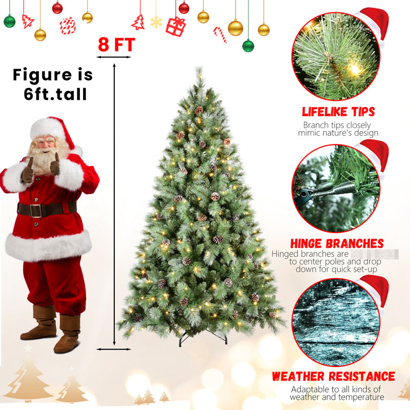 Arbre de Noël saisonnier complet de 6 pi avec 300 lumières à DEL pré-enfilées blanc doux, 988 pointes de branches mixtes, 66 branches de pin, structure articulée facile à installer et support de forme décorative de 72 pouces
