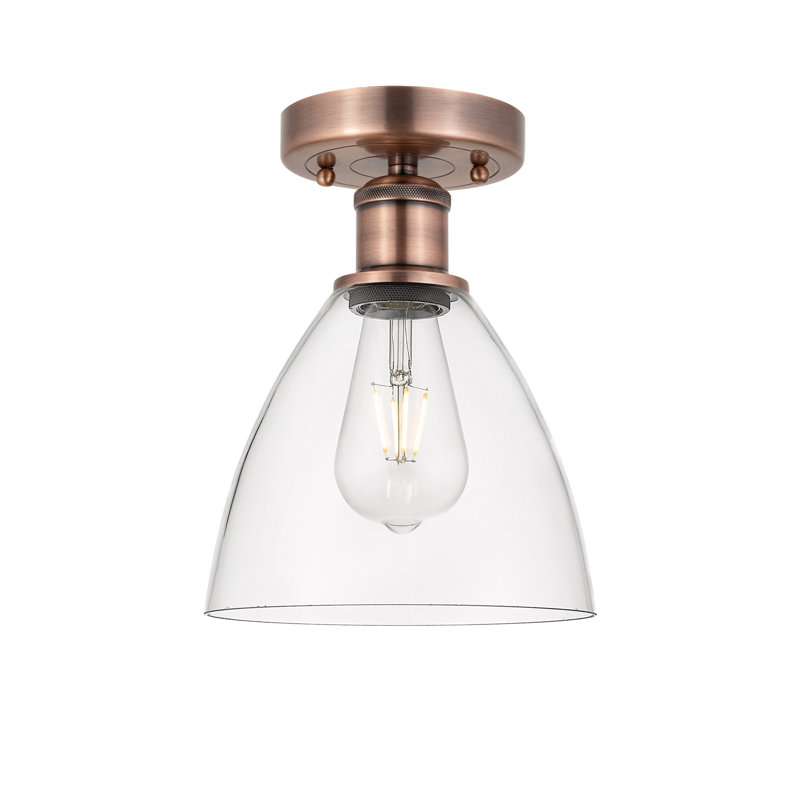 Plafonnier semi-encastré 1 lumière, Transparent, H 9,63 po x l 7,5 po x P 7,5 po, Cuivre antique