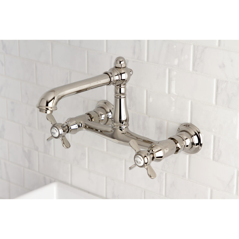 Kingston Brass Essex Two-Handle 2-Hole Wall Mount Bathroom Faucet, Polished Nickel