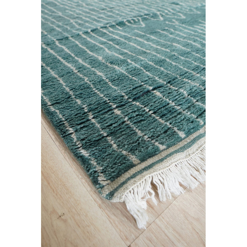 Green Hand-Knotted Wool Linear Dendrites Geometric Modern Contemporary Carpet Rug, 9' x 12'