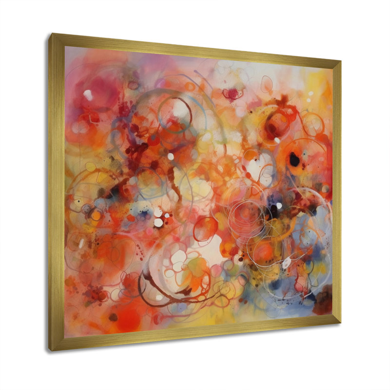 Toile de fond orange, orange et rouge marbré, Encadrement doré, H 36 po x l 36 po x P 1,5 po