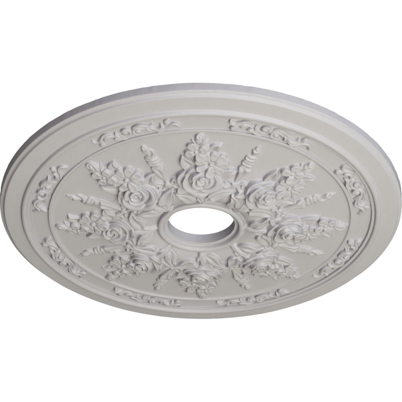 Endurathane Rose and Ribbon Ceiling Medallion, 23 5/8"OD x 4"ID x 1 1/2"P (Fits Canopies up to 4"), Hand-Painted Ultra Pure White Finish