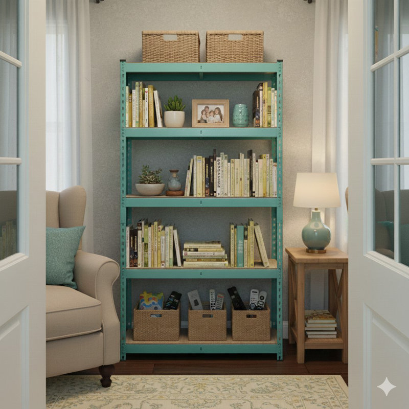 Turquoise Bookcase 36-In W X 12-In D X 72-In H Color + Oak Mdf 5-Tier 200Lbs, Turquoise